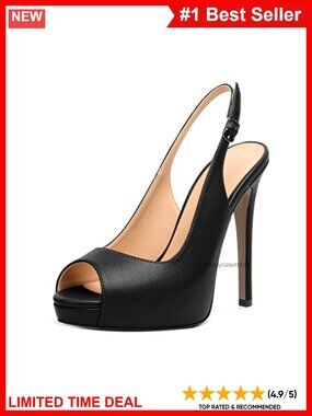 Peep Toe Platform Slingback Heels 5 Inch Stiletto Pump For Women